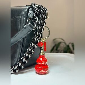 Red & Gold Lucky Gourd Keychain | Feng Shui Wu Lou Charm | Bag Charm Gift